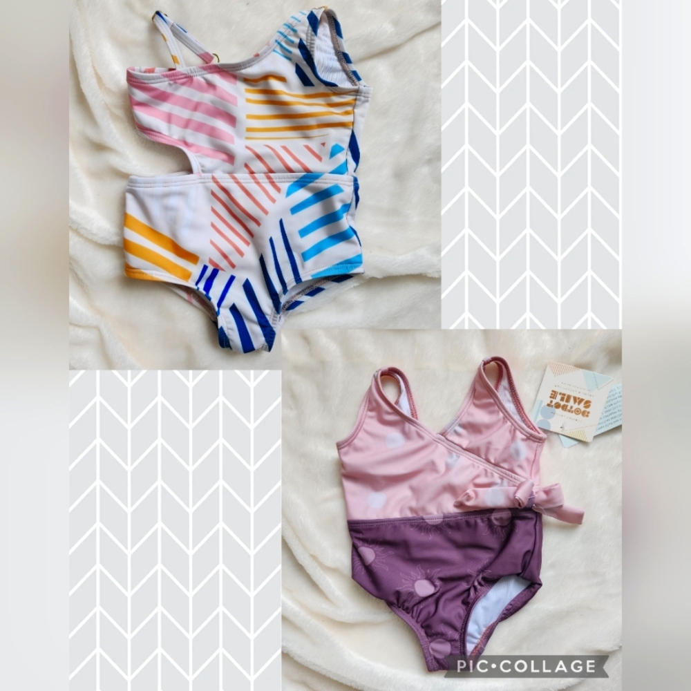 LOT OF 2 DOT DOT SMILE 2T Swimsuits NWT Swimwear Suit Suns Stripes One Piece